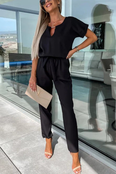 Madalena - Combinaison - Col En V - Taille Élastique - Poches - Coupe Décontractée - Femmes
