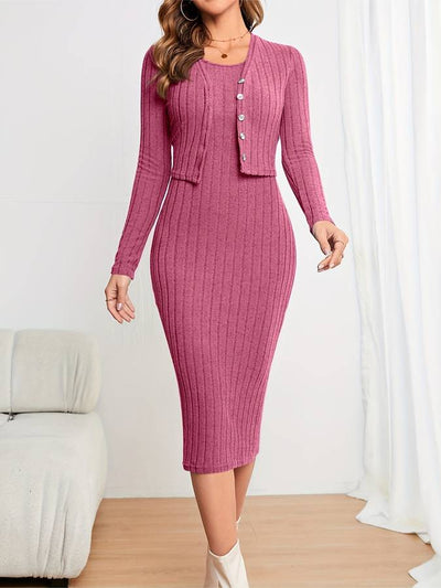 Imane - Robe Midi Élégante Avec Gilet - Polyvalente Et Confortable - Femmes