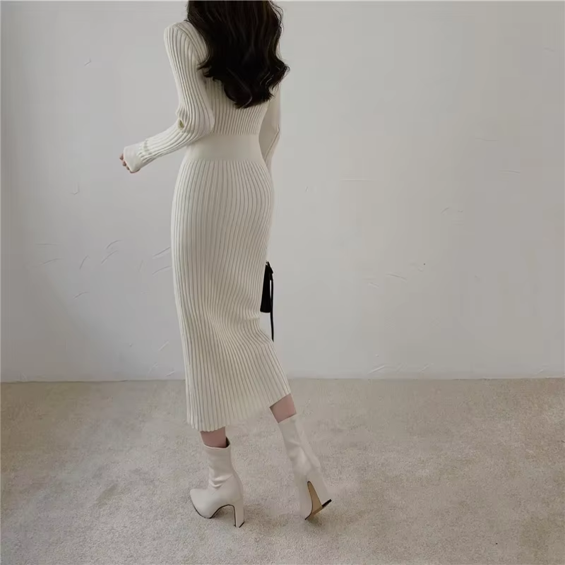 Manon - Robe En Maille Slim Fit Avec Boutons