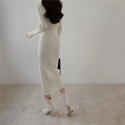 Manon - Robe En Maille Slim Fit Avec Boutons