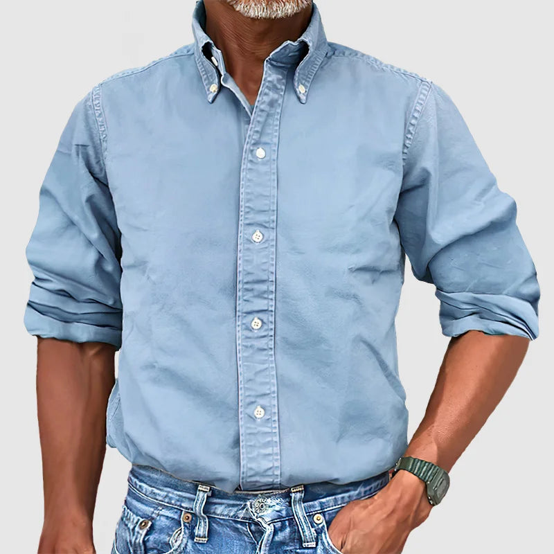 Hugo – Chemise Vintage Pour Hommes Avec Look Délavé Et Manches Longues