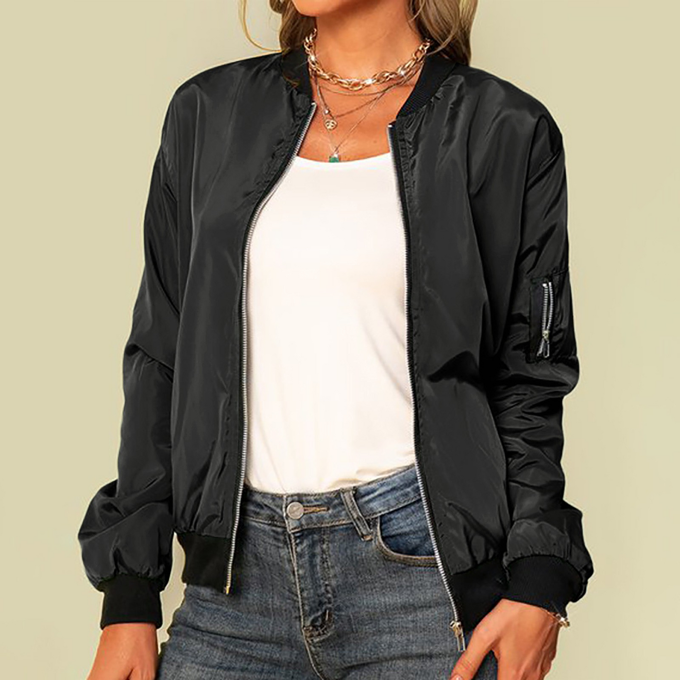 Émilie - Blouson Bomber Léger Avec Fermeture Éclair