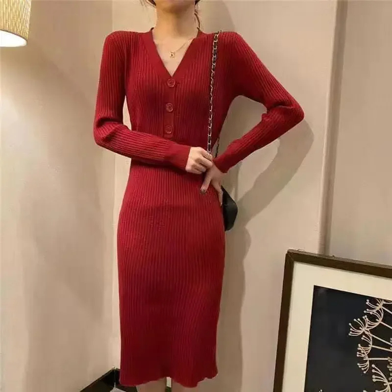 Manon - Robe En Maille Slim Fit Avec Boutons