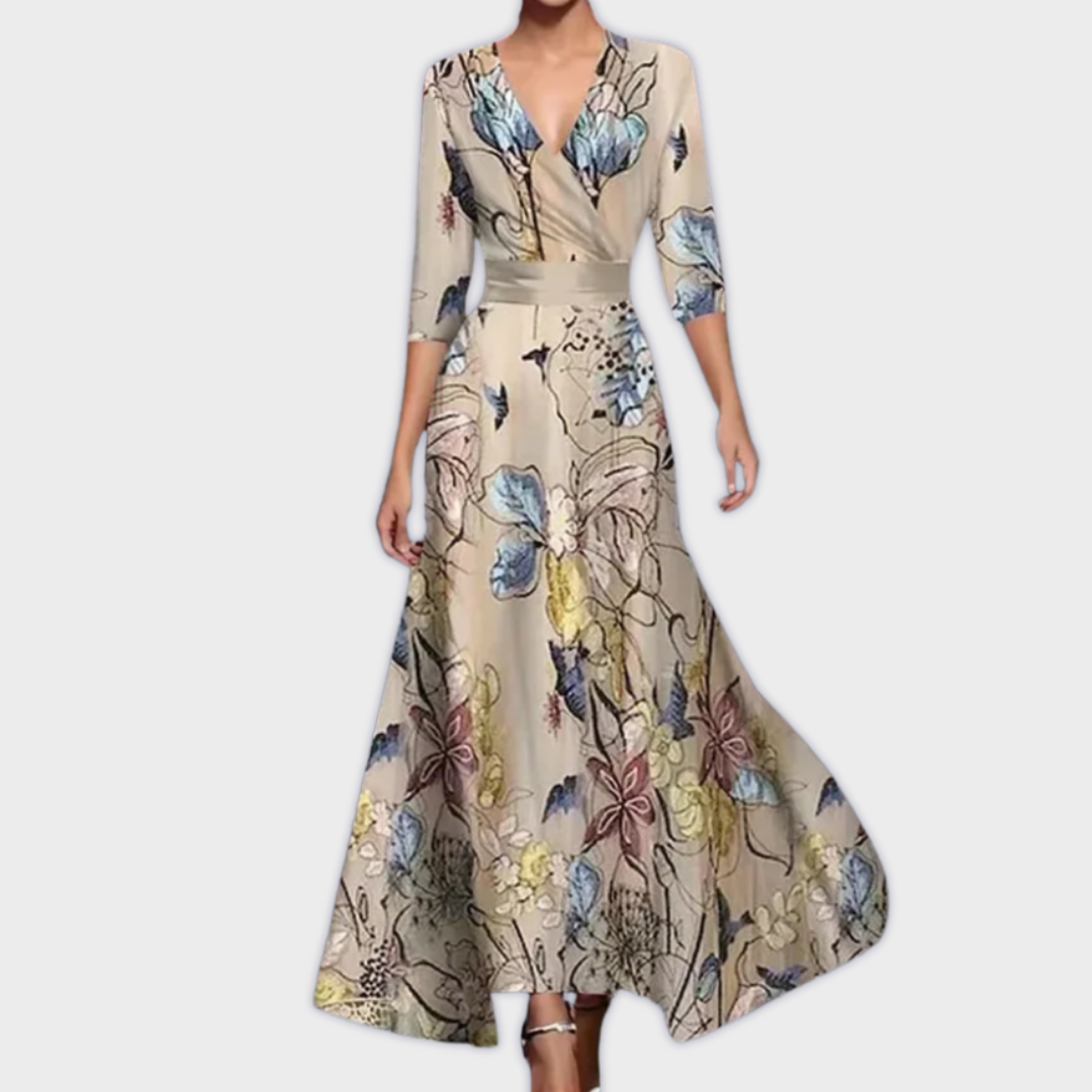 ELISA – Robe maxi à imprimé floral moderne