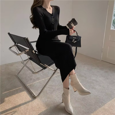 Manon - Robe En Maille Slim Fit Avec Boutons
