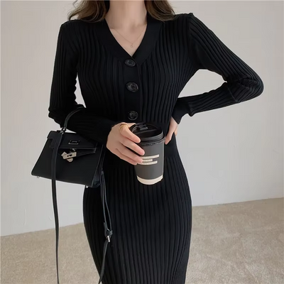 Manon - Robe En Maille Slim Fit Avec Boutons