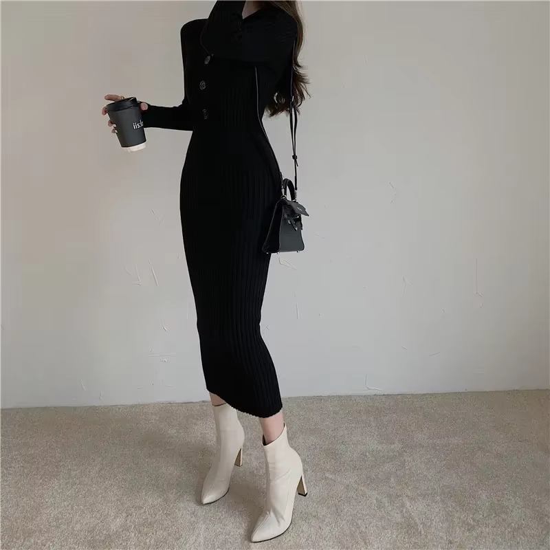 Manon - Robe En Maille Slim Fit Avec Boutons