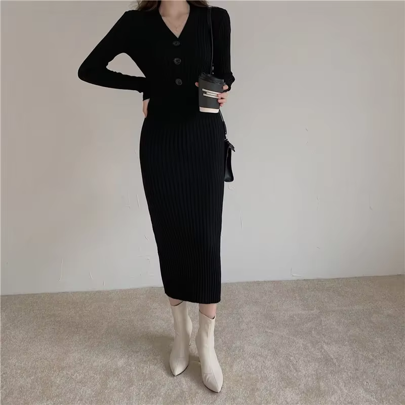 Manon - Robe En Maille Slim Fit Avec Boutons