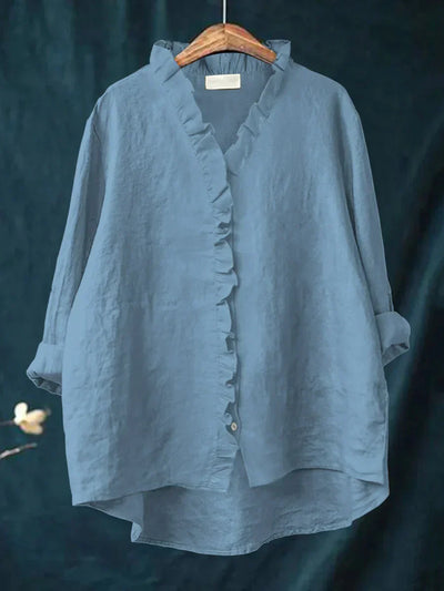 Sanela - Chemise Casual avec Volants en Coton et Lin