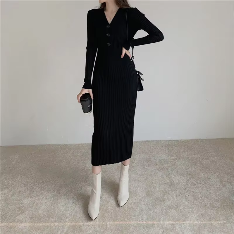 Manon - Robe En Maille Slim Fit Avec Boutons