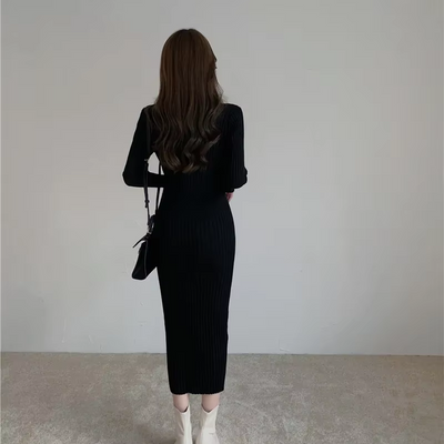 Manon - Robe En Maille Slim Fit Avec Boutons