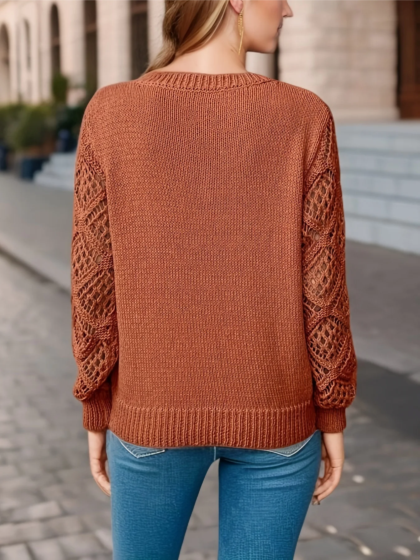 Isabelle - Pull Léger À Manches Crochetées – Pull Élégant À Col En V