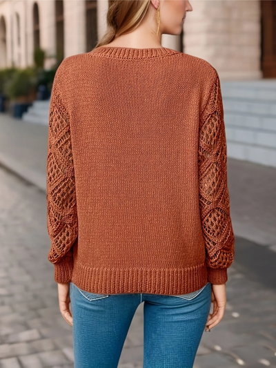 Isabelle - Pull Léger À Manches Crochetées – Pull Élégant À Col En V