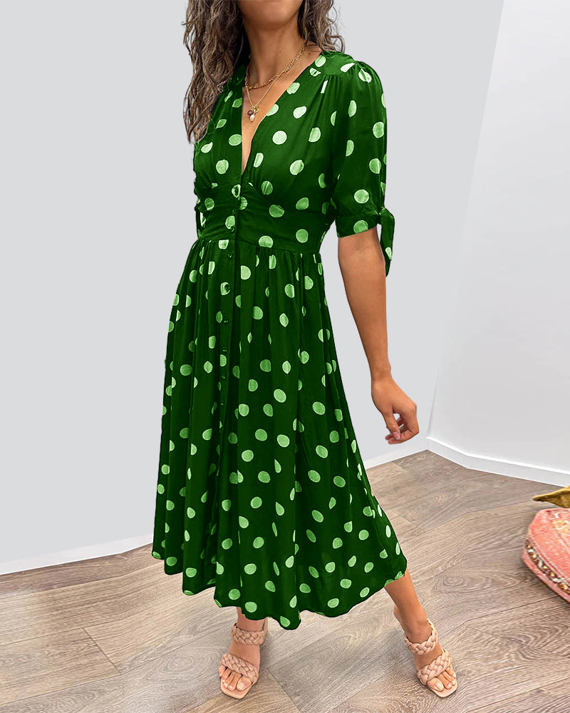 Rachelle - Robe Midi Élégante À Pois - Coupe A - Femmes