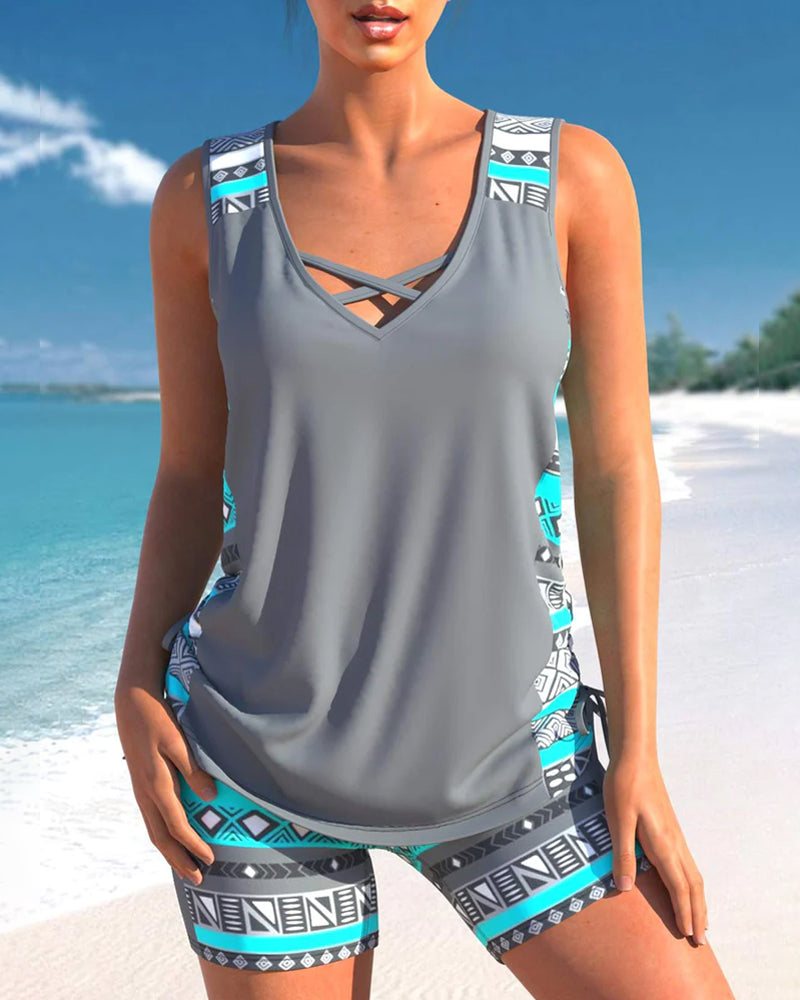 Francine - Tankini À Imprimé Feuillage Avec Tissu Léger