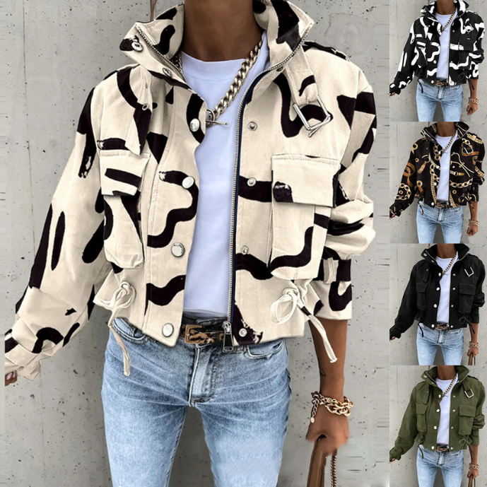Sophie - Blouson Bomber Imprimé, Modèle Court Avec Cordons De Serrage Réglables