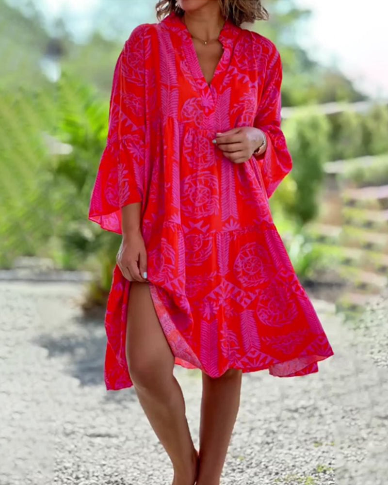 Boutique - Robe À Manches 3/4 Et Imprimé Géométrique Boho