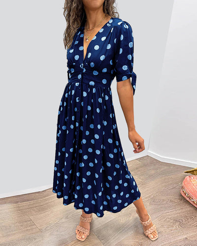 Rachelle - Robe Midi Élégante À Pois - Coupe A - Femmes