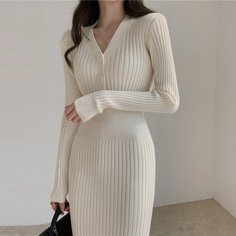 Manon - Robe En Maille Slim Fit Avec Boutons