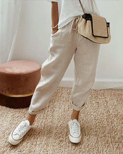 Margot - Pantalon Uni En Coton Lin