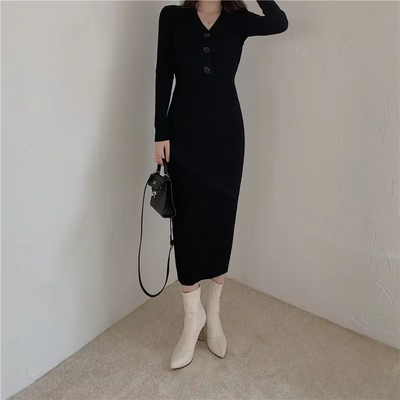 Manon - Robe En Maille Slim Fit Avec Boutons