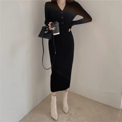 Manon - Robe En Maille Slim Fit Avec Boutons