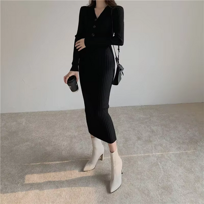 Manon - Robe En Maille Slim Fit Avec Boutons