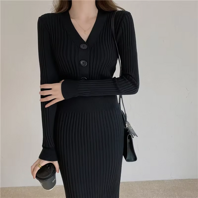Manon - Robe En Maille Slim Fit Avec Boutons