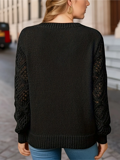 Isabelle - Pull Léger À Manches Crochetées – Pull Élégant À Col En V