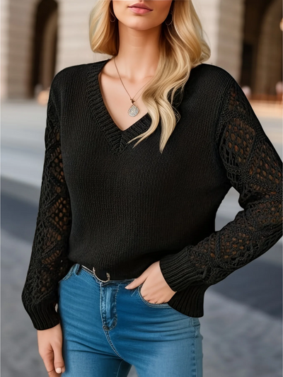 Isabelle - Pull Léger À Manches Crochetées – Pull Élégant À Col En V