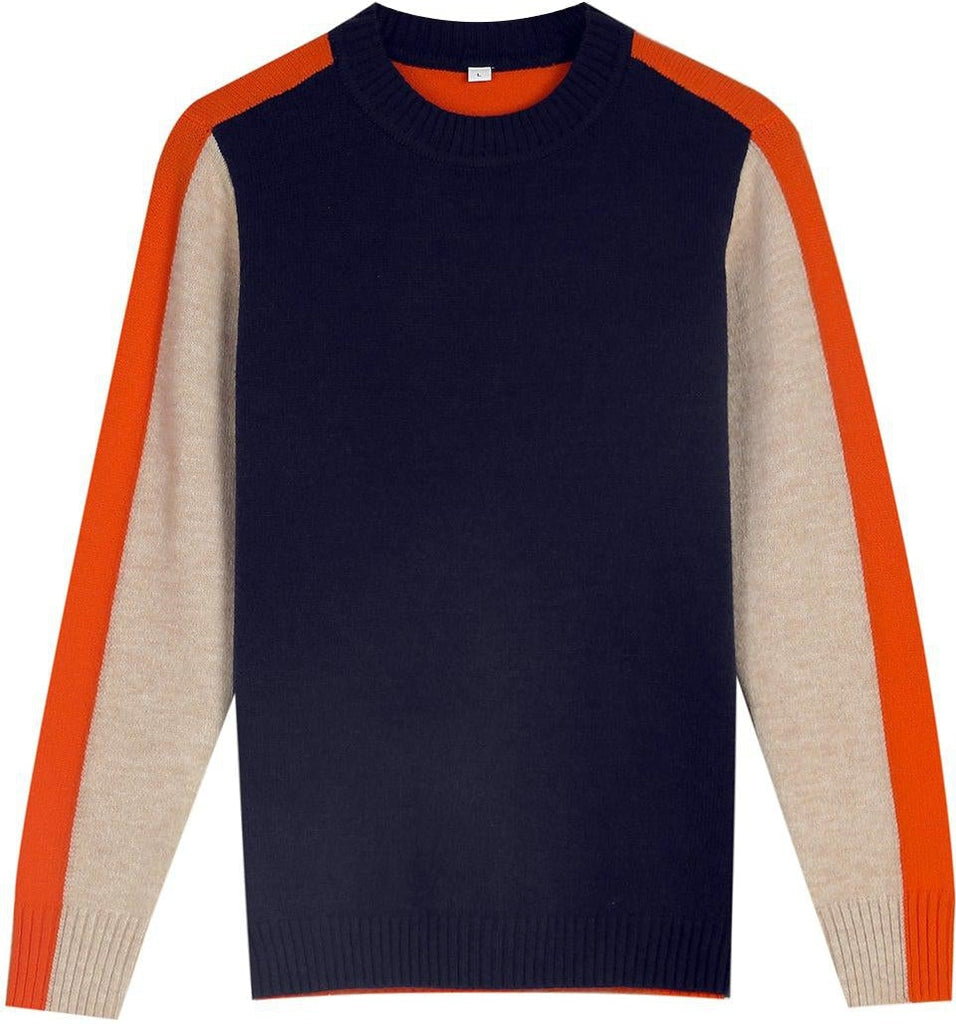 Véronique - Pull Marine Et Orange Avec Rayures Rétro