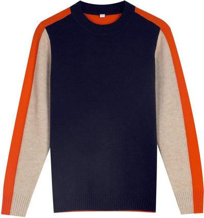 Véronique - Pull Marine Et Orange Avec Rayures Rétro