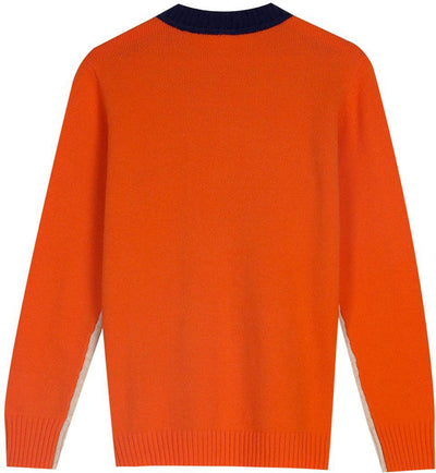 Véronique - Pull Marine Et Orange Avec Rayures Rétro