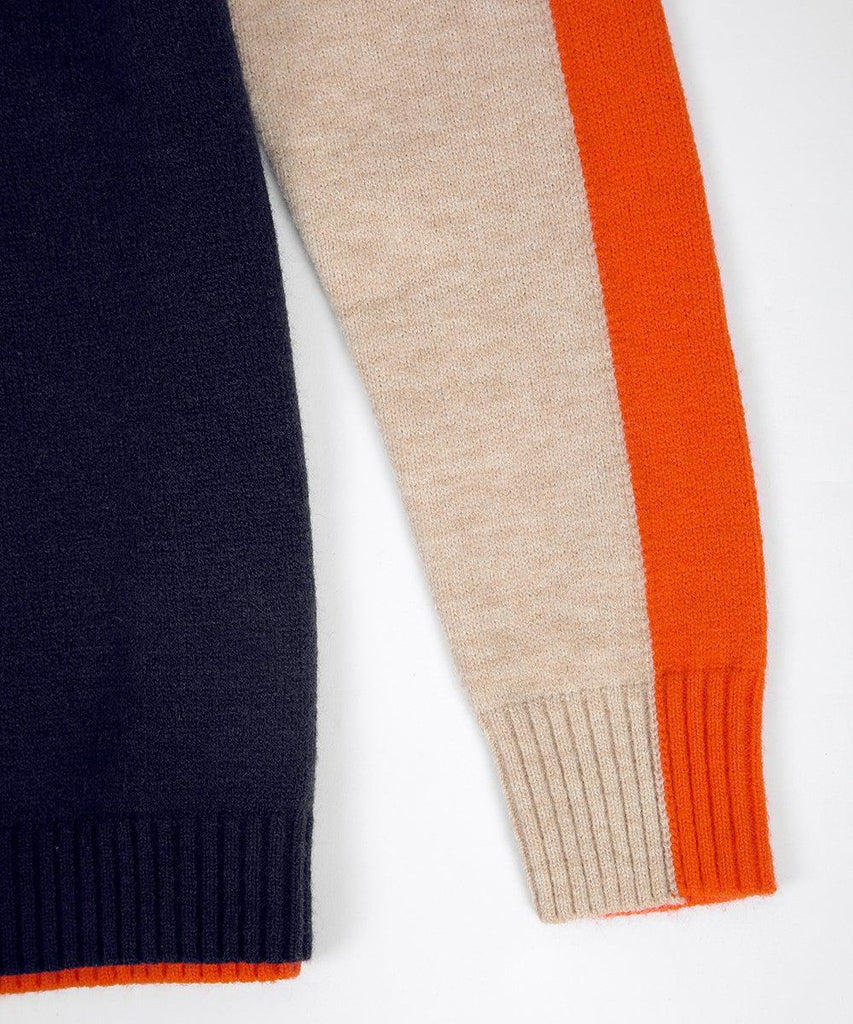 Véronique - Pull Marine Et Orange Avec Rayures Rétro