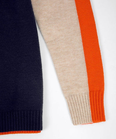 Véronique - Pull Marine Et Orange Avec Rayures Rétro