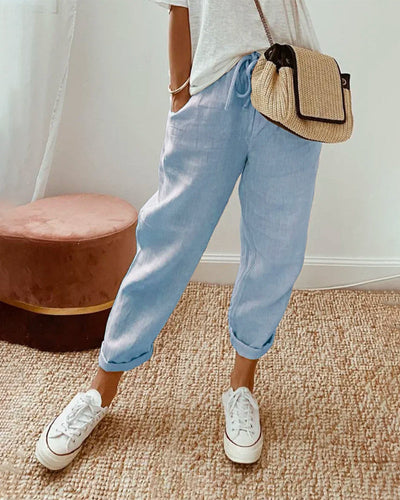 Margot - Pantalon Uni En Coton Lin