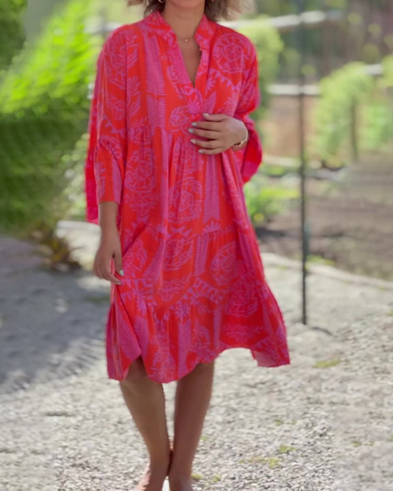 Boutique - Robe À Manches 3/4 Et Imprimé Géométrique Boho