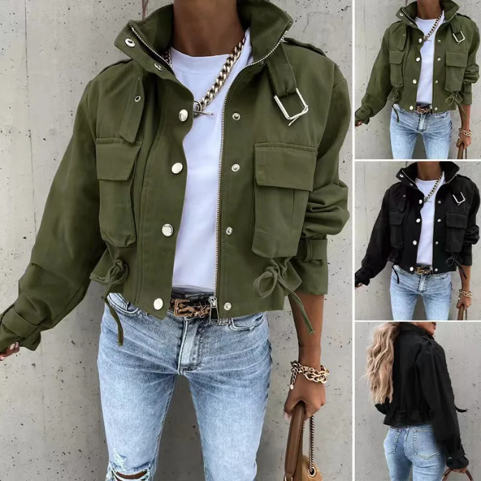 Sophie - Blouson Bomber Imprimé, Modèle Court Avec Cordons De Serrage Réglables
