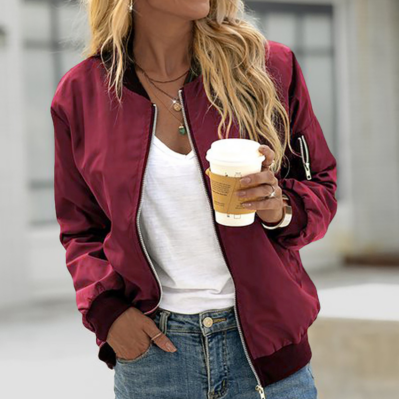 Émilie - Blouson Bomber Léger Avec Fermeture Éclair