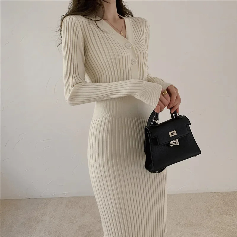 Manon - Robe En Maille Slim Fit Avec Boutons