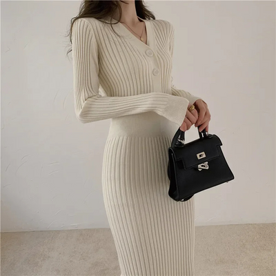 Manon - Robe En Maille Slim Fit Avec Boutons