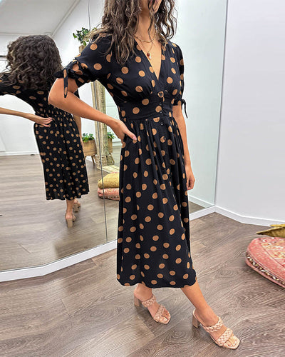 Rachelle - Robe Midi Élégante À Pois - Coupe A - Femmes