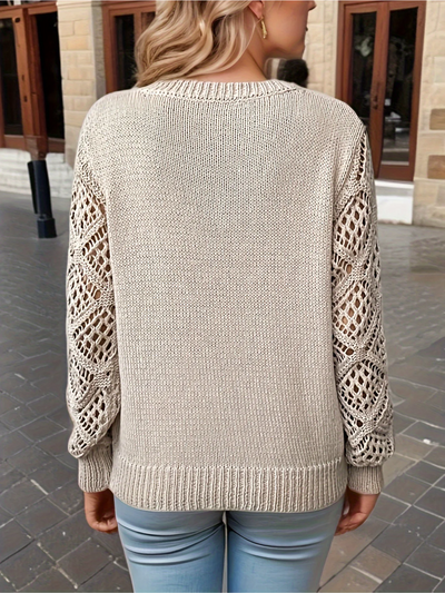 Isabelle - Pull Léger À Manches Crochetées – Pull Élégant À Col En V