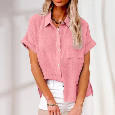 Chemise à Manches Courtes en Coton Lin pour Femme