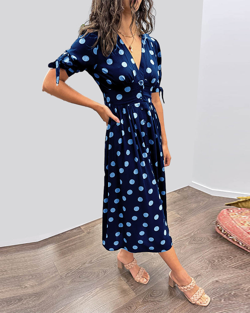 Rachelle - Robe Midi Élégante À Pois - Coupe A - Femmes