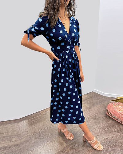 Rachelle - Robe Midi Élégante À Pois - Coupe A - Femmes