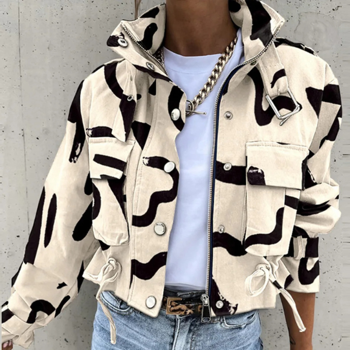 Sophie - Blouson Bomber Imprimé, Modèle Court Avec Cordons De Serrage Réglables