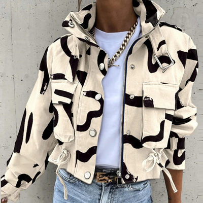 Sophie - Blouson Bomber Imprimé, Modèle Court Avec Cordons De Serrage Réglables