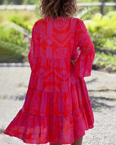 Boutique - Robe À Manches 3/4 Et Imprimé Géométrique Boho