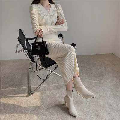 Manon - Robe En Maille Slim Fit Avec Boutons